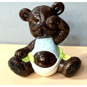 Vtg '87 Kimble Mold Ceramic Sleepy Baby Brown Teddy Bear Figure 7.5" T